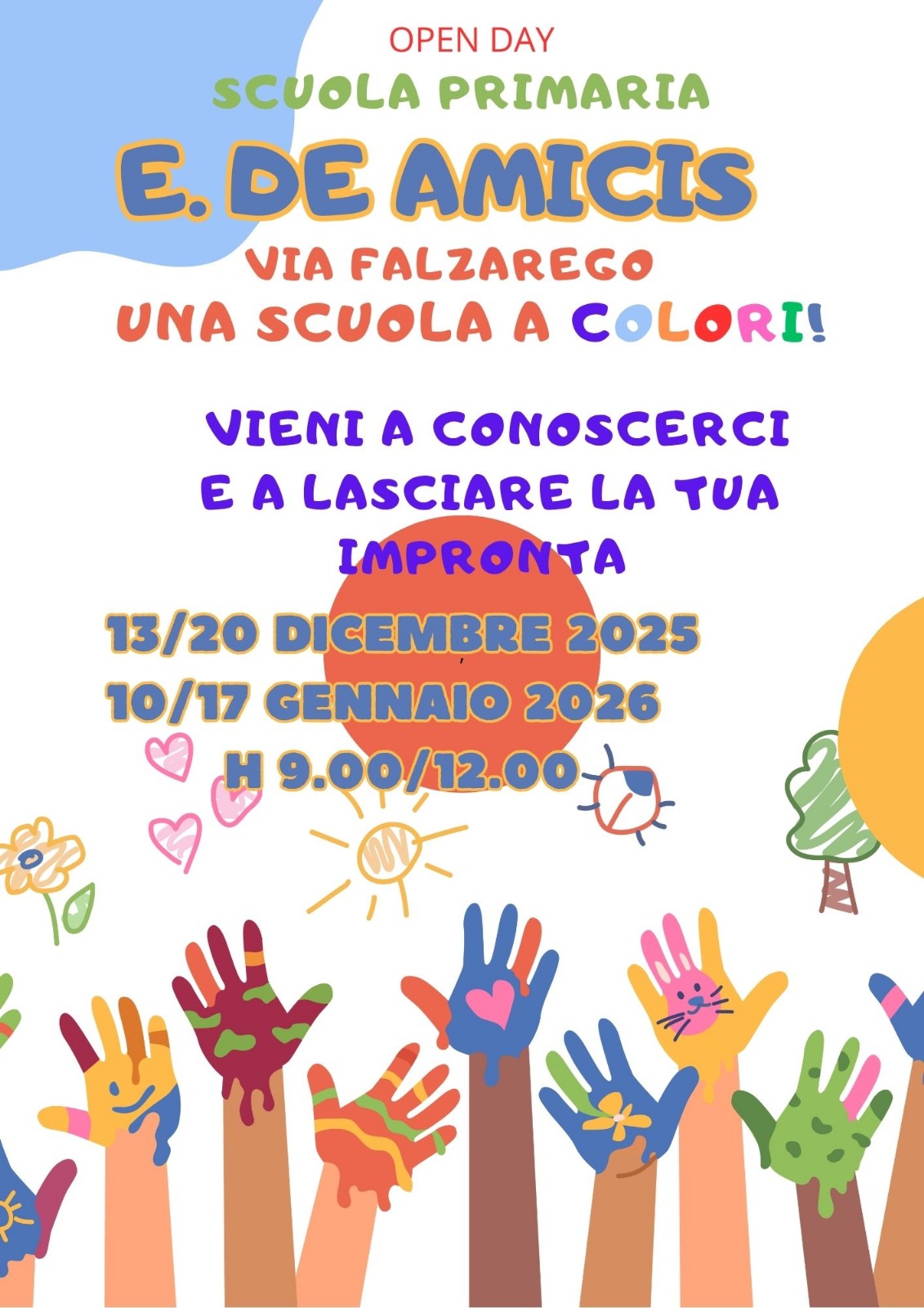 Open Day Scuola Primaria De Amicis: 13/20 dicembre 2025 e 10/17 gennaio 2026 vieni a trovarci!