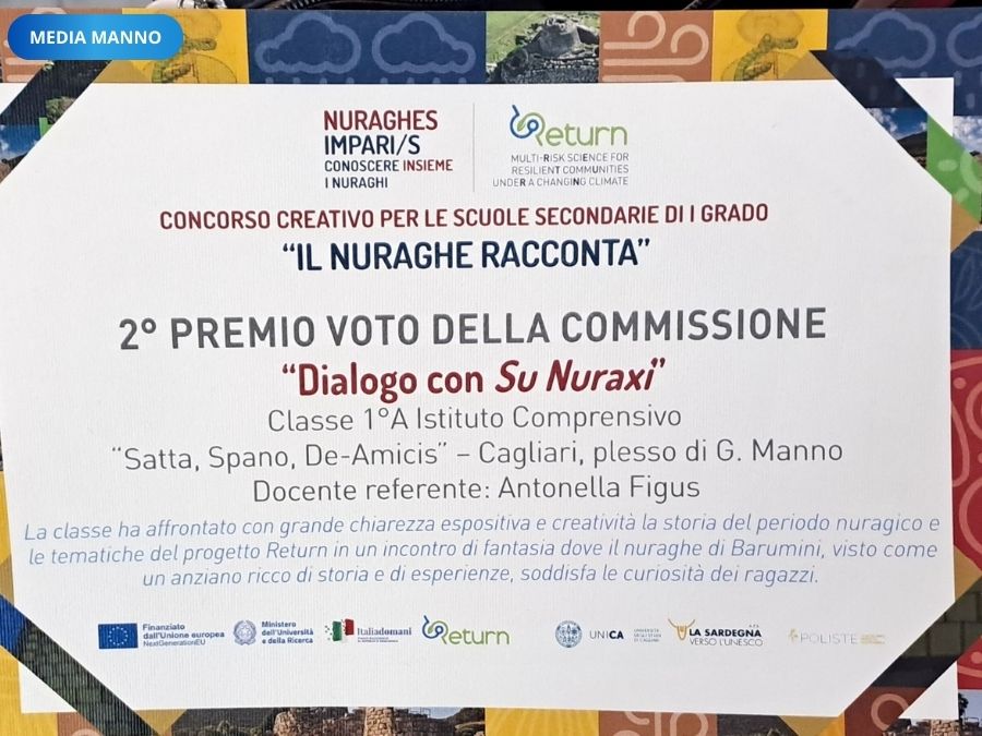 La Classe 1AM della Secondaria Manno premiata al concorso regionale Nuraghes Impari/s