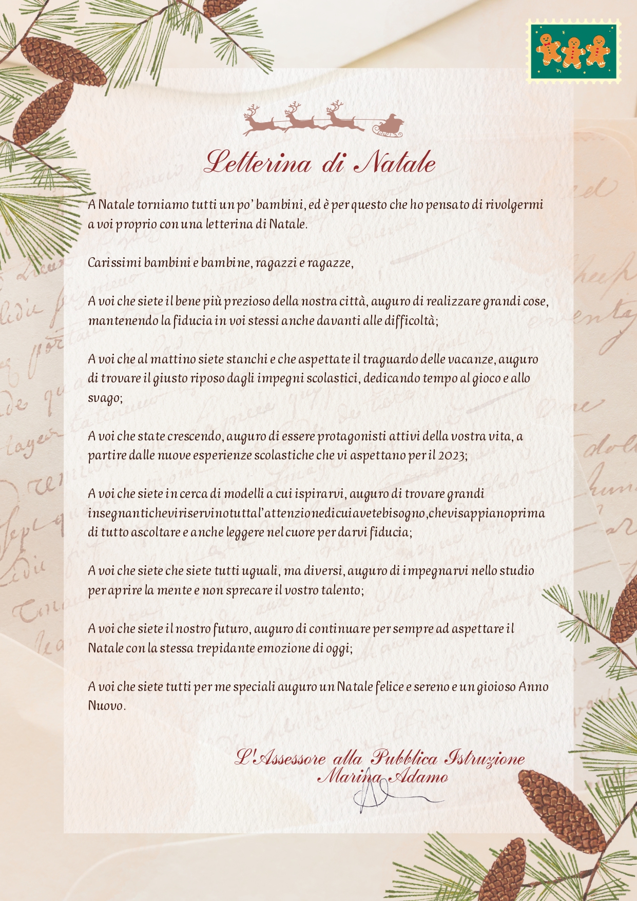 Lettera di Natale destinata agli alunni dell'Istituto con motivi decorativi natalizi